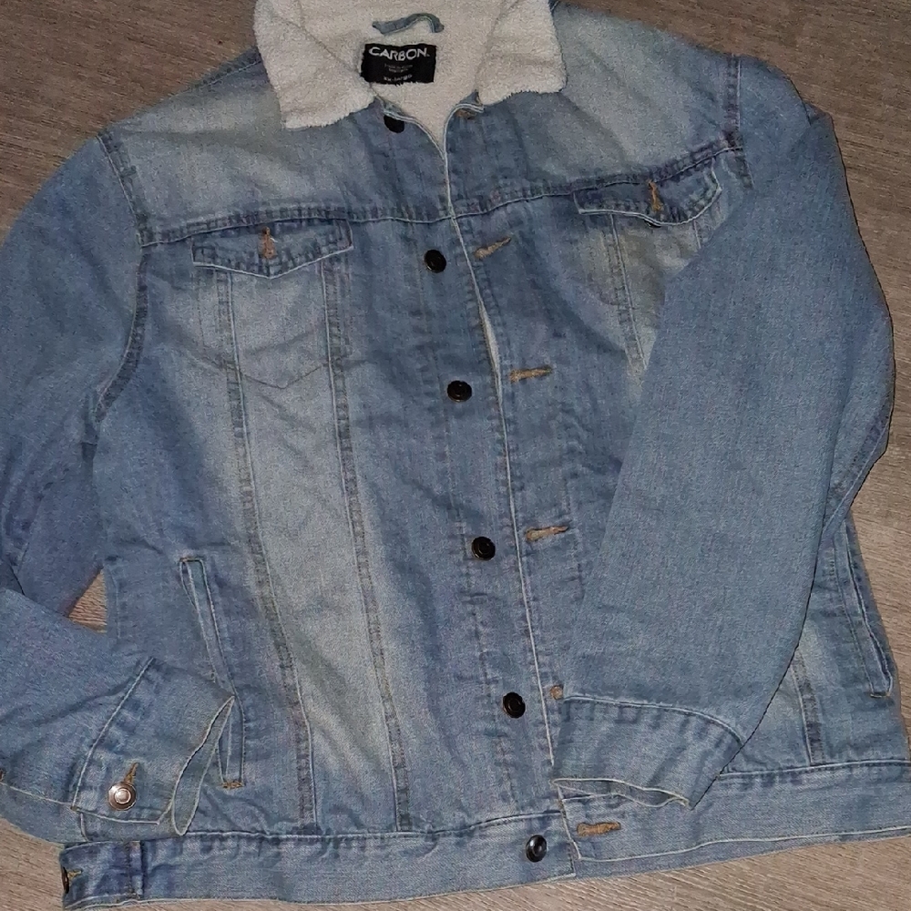 Carbon Light Blue Denim Jacket with White Collar Mens Size XXL